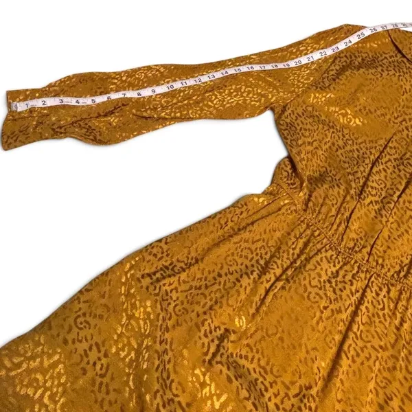 Anthropologie Gold Jacquard Leopard Print Midi Dress Size Medium Boho Glam - Image 10