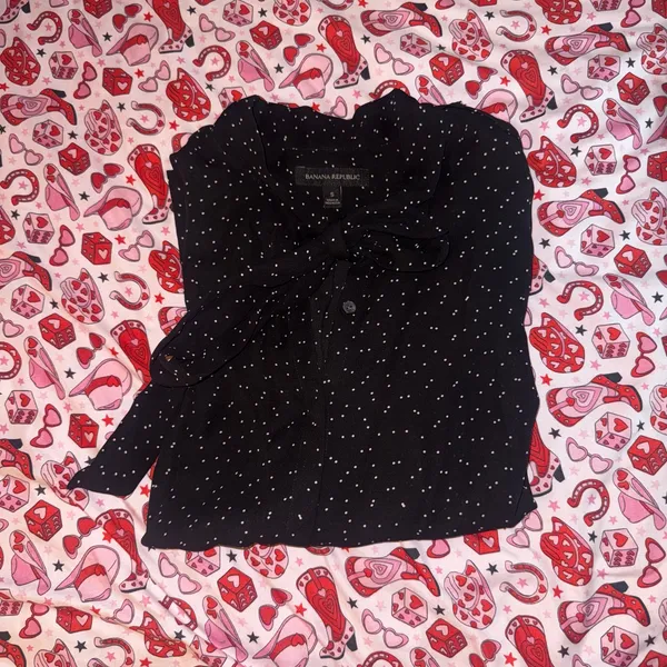 Banana Republic Size Small Women’s Black White Polka Dot Tie Neck Blouse Top - Image 7