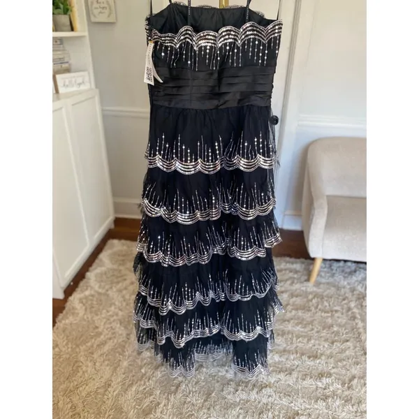 Vintage Masquerade‎ Maxi Prom Dress Black Sequin Tiered Formal Quinceanera Glam - Image 3
