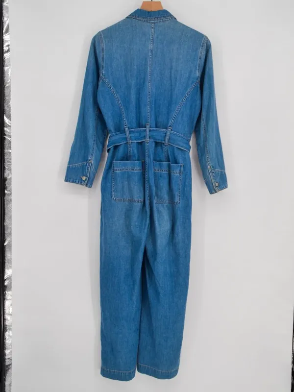 Madewell Denim Tie Waist Jumpsuit Medium Wash Blue S - Image 3