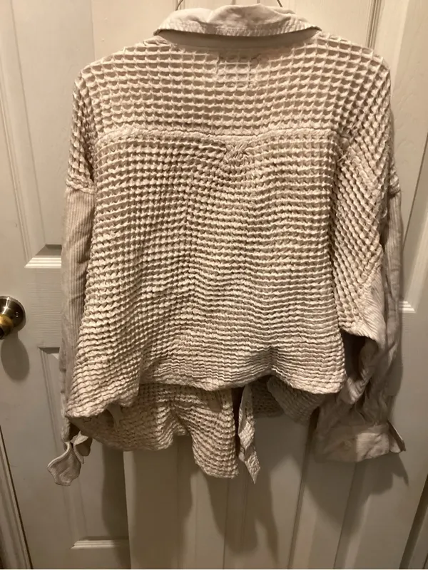 BDG Cream Waffle-Knit Button Front Cardigan - Image 4