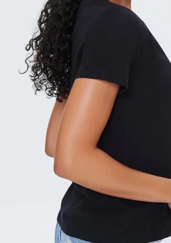 Forever 21 Black Solid V-Neck Short Sleeve Top - Image 7