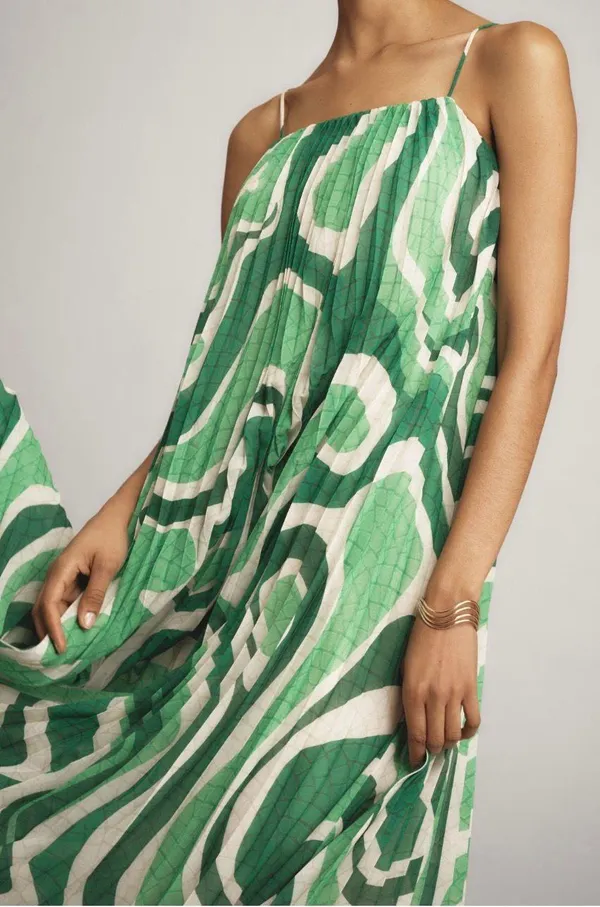 Farm Rio Square Neck Pleated A-Line Maxi Dress, Size M - Image 5