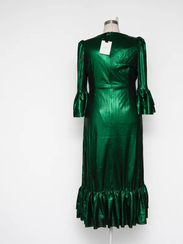 Pomander Place - Emerald Crinkle Lurex Lillith Maxi Dress - Image 3