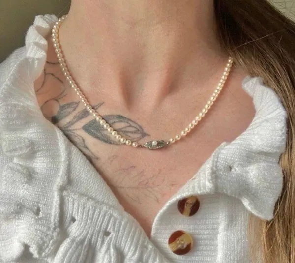 Pink Pearlescent Necklace Vintage “Noreen” 18” Marquise Fishhook Silver Classic - Image 14