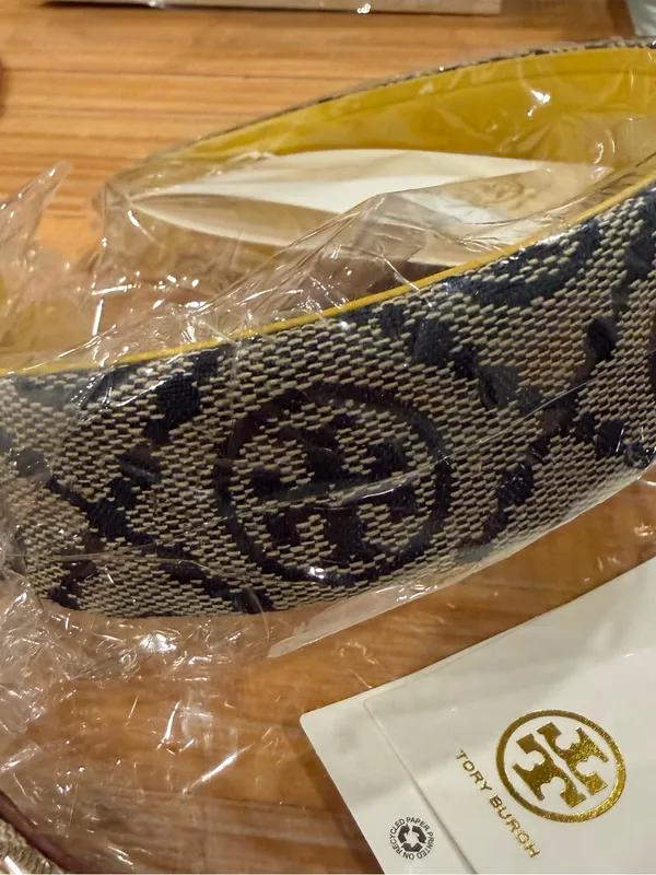 Tory Burch | Navy/Gray Logo Headband with Leather Lining - Image 3