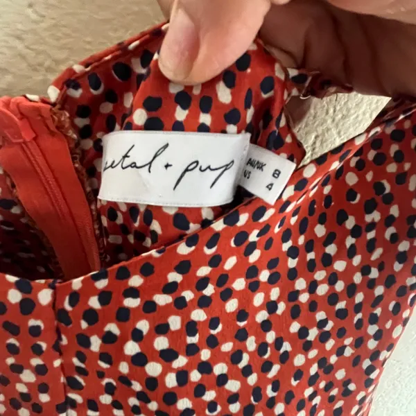 Petal‎ & Pup Women's Printed Burnt Orange Satin Cutout Midi Dress Size 4 - Image 3