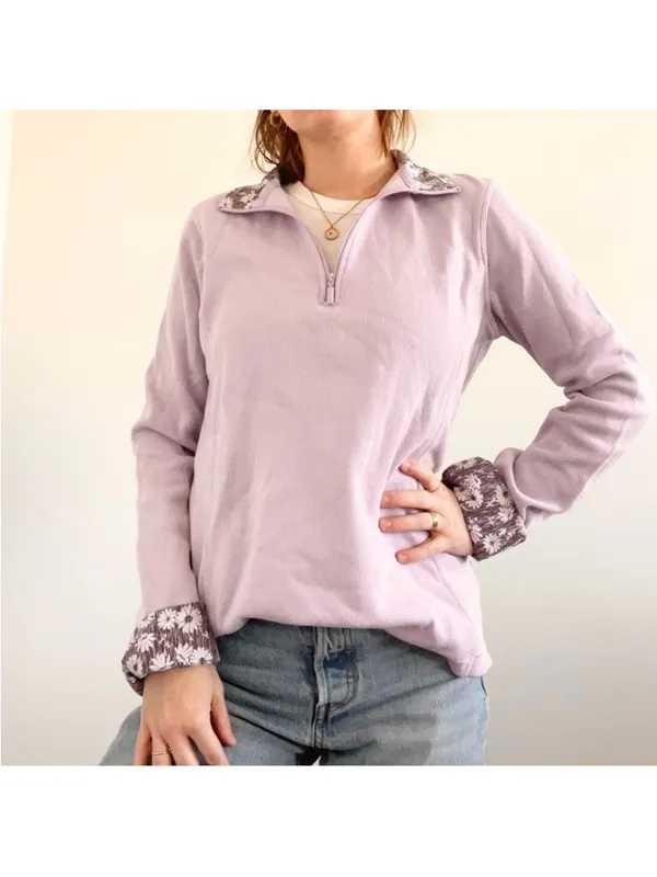 Orvis Lilac Half-Zip Floral Cuff Women's Pullover - Image 2
