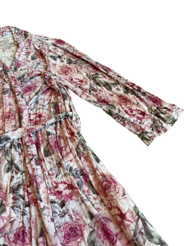 Posh Peanut Rose Print Robe Bumblebee Tie Waist Stretch Maternity Nursing Large - Image 14