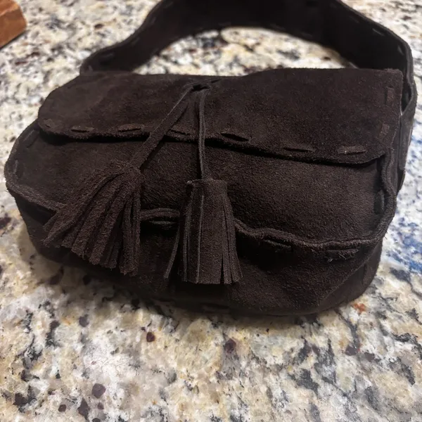 Vintage Abercrombie Chocolate Brown Suede‎ Shoulder Hobo Bag Tasseled 9x6x2.5 in - Image 2