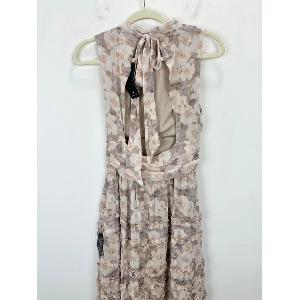 Lulus Happily Sweet Beige Floral Mock Neck Backless Midi Dress Cocktail S NWT - Image 12
