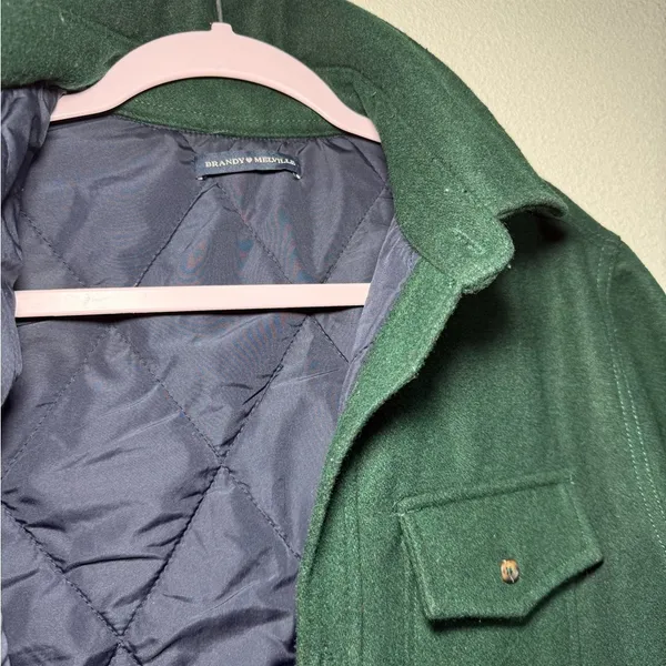 Brandy Melville Forest Green Quilted Shacket Jacket OS Oversized Button Front - Image 8
