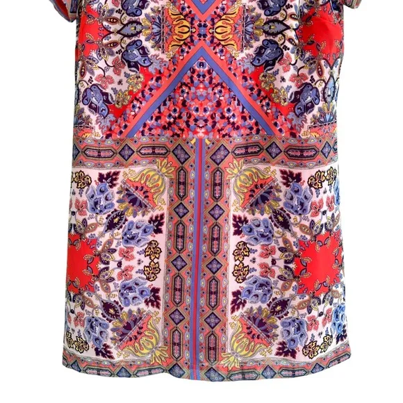 Lulus Kaleidoscopic Print Short Sleeve Shift Dress Red Purple Hankerchief Girly‎ - Image 3