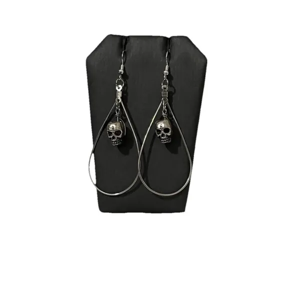 Handmade Gothic Skull Teardrop Hoop Earrings Silver Dangle Punk Halloween Emo - Image 5