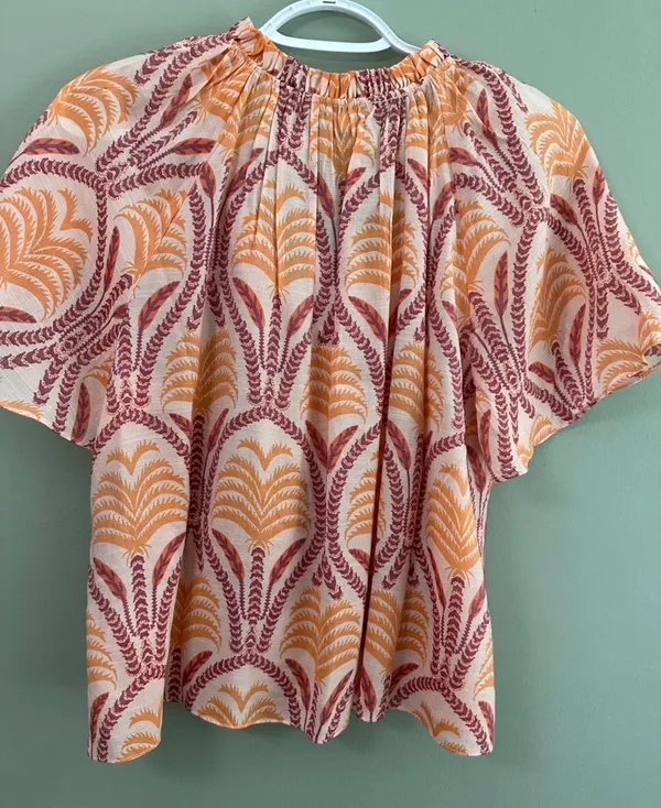 Rose & Olive Orange Leaf Print Short Sleeve Top Size S - Image 2