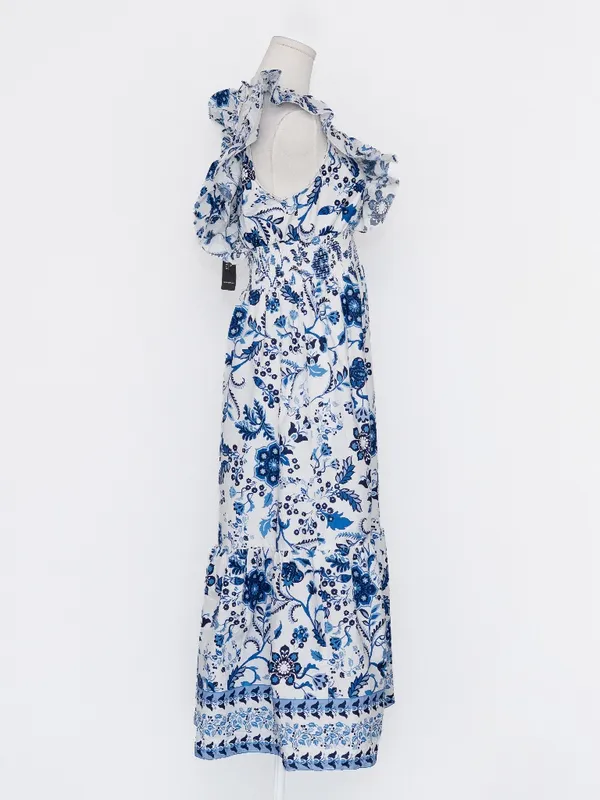 Adrianna Papell -‎ Toile Inspired Floral Cotton Ruffle Midi Dress - Image 6