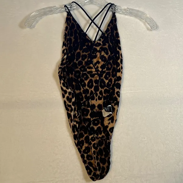 SHEIN Leopard Print‎ Crisscross Back One Piece Bodysuit XS - Image 3