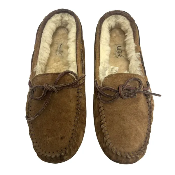 UGG Australia Dakota Suede Fur Lined Slip On Moccasins Loafers Chestnut Size 8 - Image 3