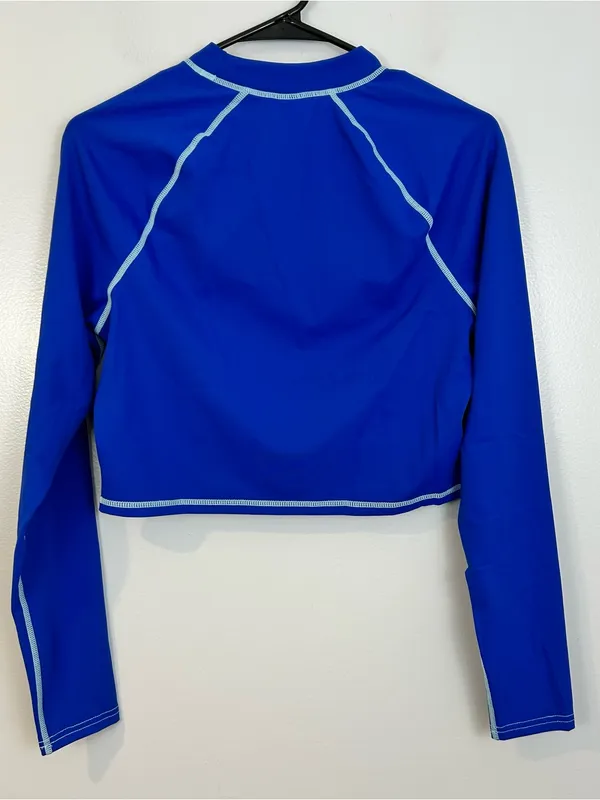 NWT Fabletics Yasmin Long Sleeve Cropped Mock Neck Royal Blue Actviwear Top XL - Image 9