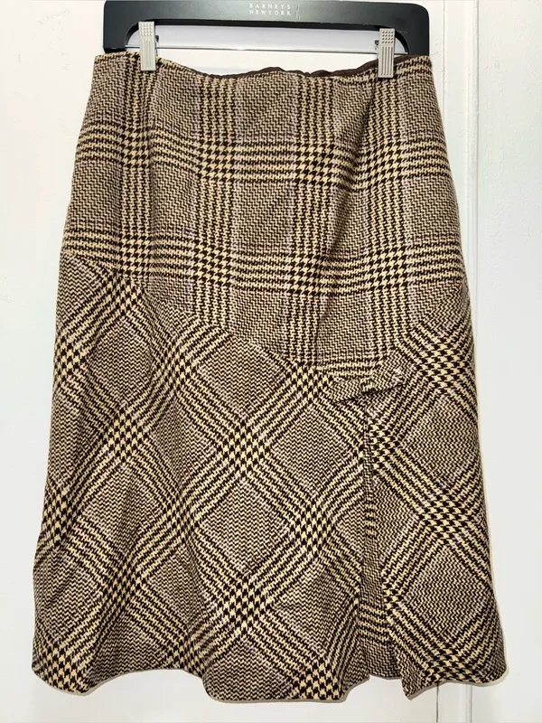 Vintage Harold's Brown and Black Plaid Wool A-Line Skirt with Bow Midi - Image 2