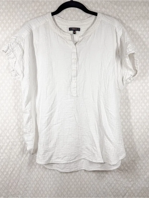 Quince White 100% Organic Cotton Gauze Roll Sleeve Top - Image 2