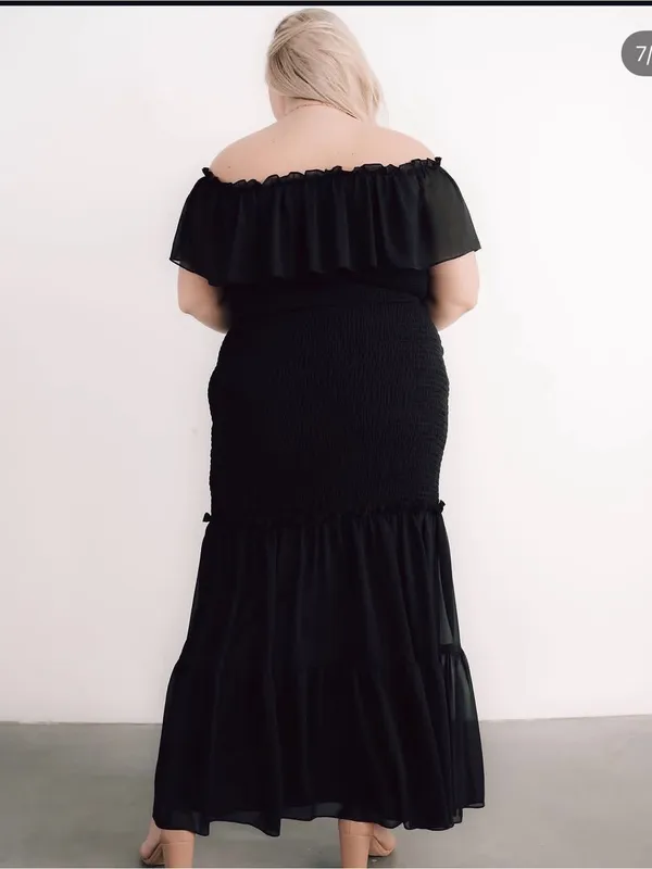 Baltic Born Amalfi Smocked Off Shoulder Long Maxi Mermaid Ruffle Dress Black XL - Image 2