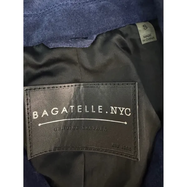 Bagatelle NYC Suede 100% Leather Moto Jacket‎ Full Zip Blue Women's Size Small - Image 3