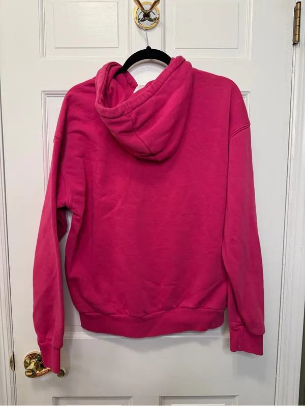 Reebok Pink White Graphic Hoodie Logo Pullover Sweatshirt‎ Size Large - Image 4