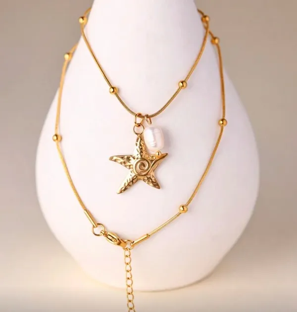 Handmade 18k Gold Plated Starfish & Pearl Necklace - Image 2