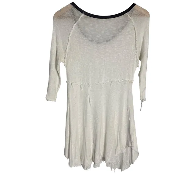 Free People Intimately White Black Ringer 3/4 Sleeve Raw Seam Slub Top Size S - Image 6