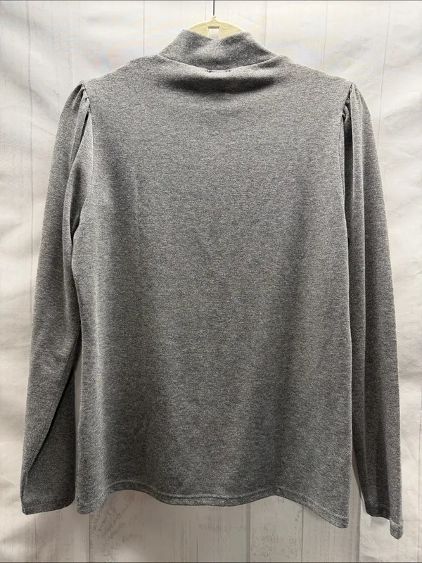 J. Crew NWT Heather Gray Silver Metallic Lurex Mock Neck Puff Long Sleeve Top - Image 5