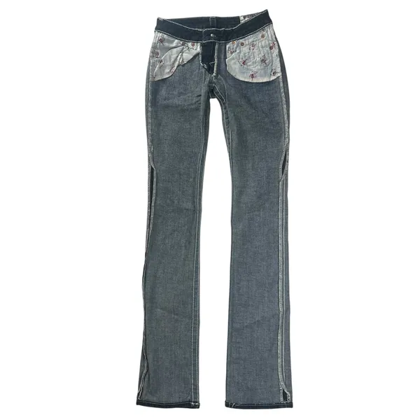 True Religion Straight Jeans Low Rise Rainbow Stitch Stretch Dark Wash Size 24 - Image 5