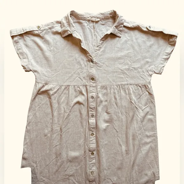 Tan Smocked Linen Blend Maxi Sundress - Image 5