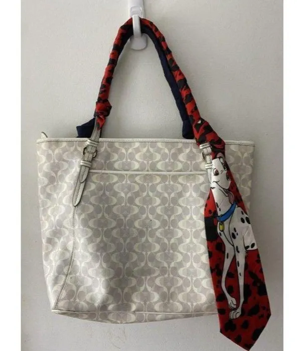 coach w customized w tie sash cream tan tote - Image 4