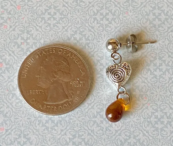 Handmade retro vintage fairy boho funky hippie style quality spiral heart dangle earrings🌀🤎🌱 - Image 8
