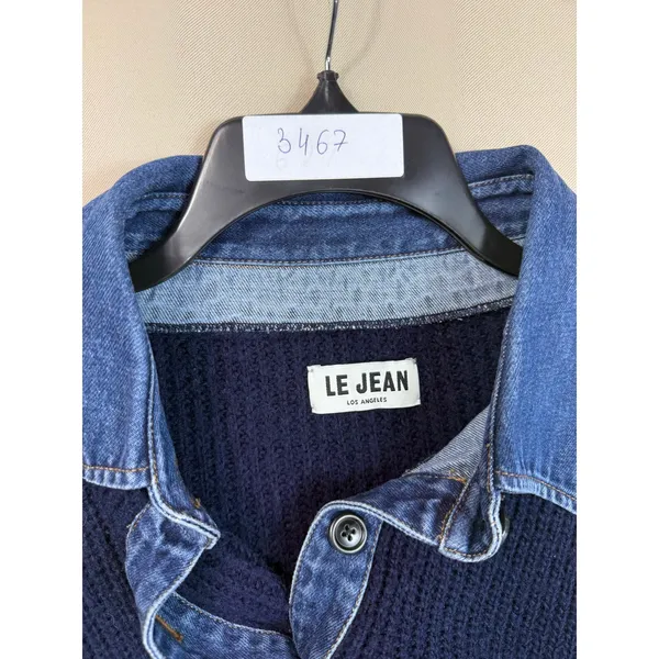 LE JEAN Harvey blue Denim Collar Sweater Large - Image 3