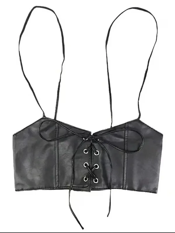 Black Lace Up Corset Style‎ Faux Leather Belt Waist Cincher One Size - Image 8