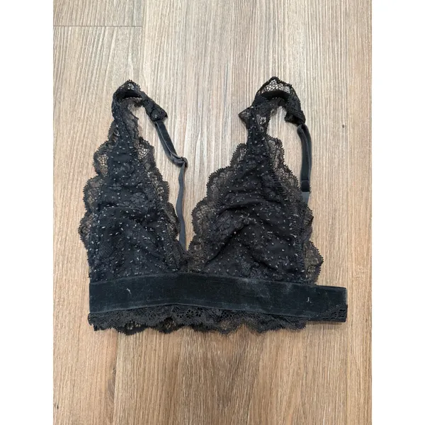 Victorias Secret Black Lace Velvet Metallic Shimmer Bralette XS Black‎ B70 A70 - Image 2