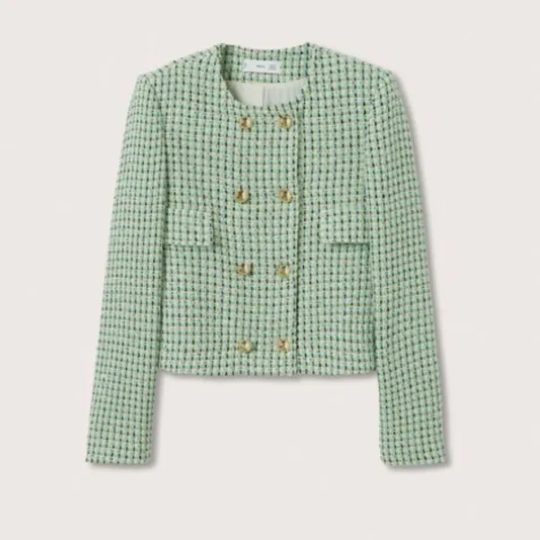 NWT MNG Double-breasted tweed jacket Green Medium - Image 7
