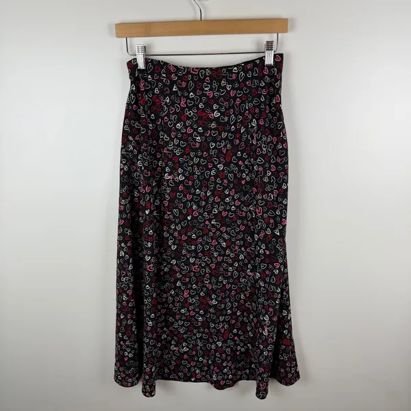 LOFT Black Heart Print Midi Skirt Size 2 Coquette Valentines Romantic Y2K‎ Girly - Image 6