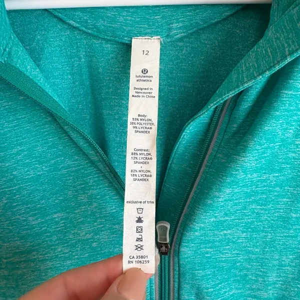 Lululemon 1/2 Zip Pullover Womens 12 Teal Heathered Thumbhole Activewear Top‎ - Image 4