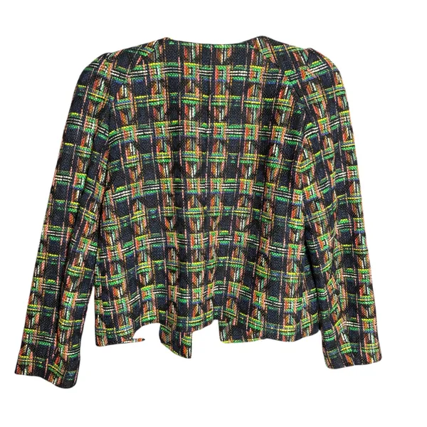 ZARA WOMAN Multicolor Plaid Tweed‎ Collarless Blazer Jacket Shoulder M - Image 4