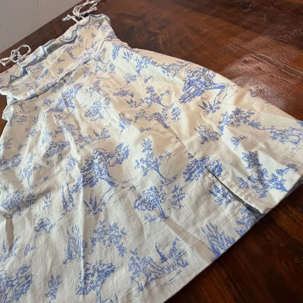 Altar'd State Blue White Toile Mini Dress Tie Strap Ruffle Small 25ER69WZBP - Image 7