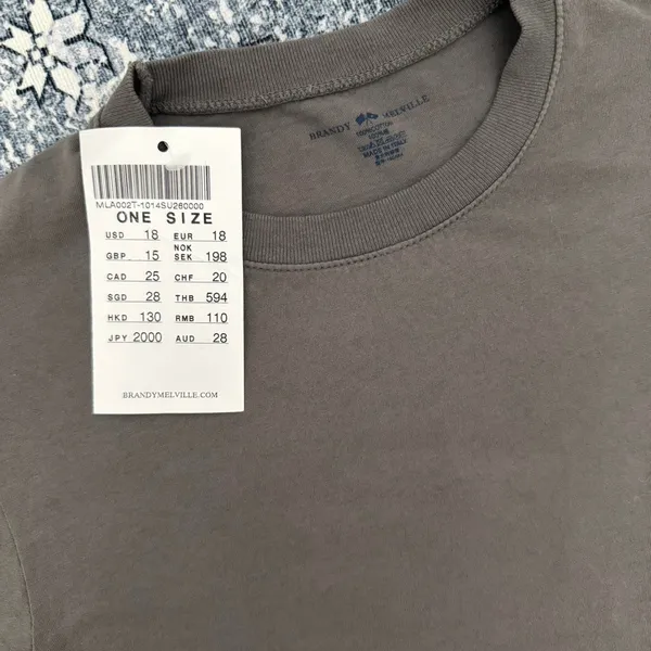 Brandy Melville Grey Cotton Basic Short sleeve T-shirt - Size OS - Image 3