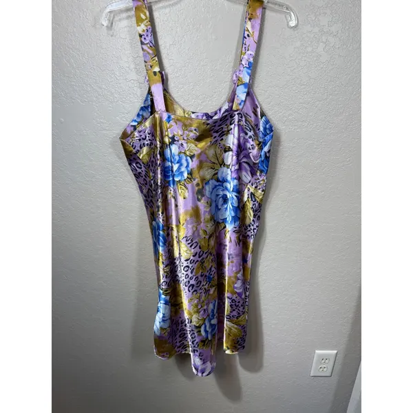 Vintage Set Sante Classics Floral Leopard Print Purple Robe & Slip Set - Size M - Image 7