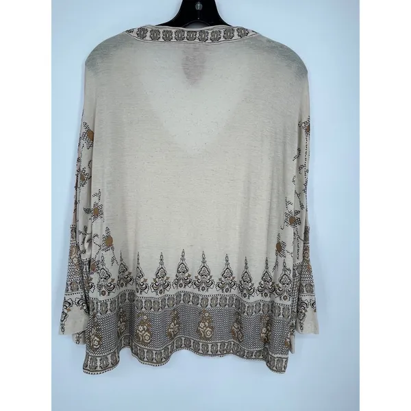 Free People Linen Blend Metallic Border Print Bell Sleeve Top Women S Cream - Image 2