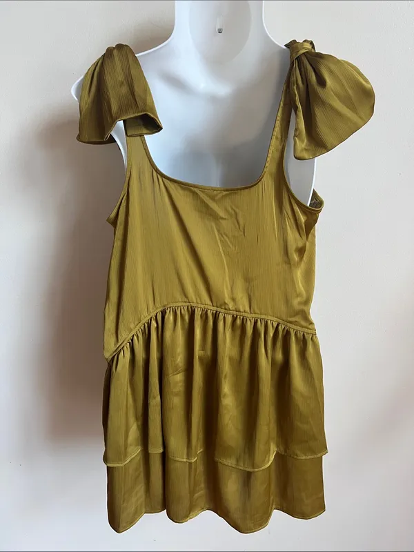 Mini ruffle Dress with Statement Shoulder Bows 20s style flapper NWT chartreuse Green Size 16 - Image 3