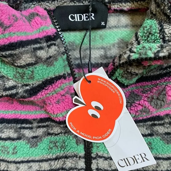 Cider‎ Pink Green Fair Isle Sherpa Fleece Full Zip Jacket XL New - Image 9
