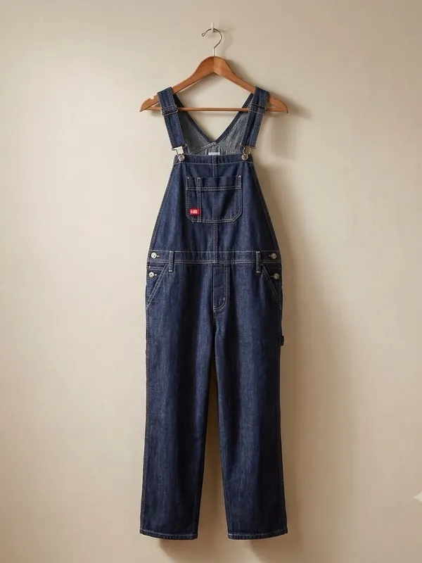 DICKIES Women’s Relaxed Fit Bib Overalls Dark Indigo Small Cotton Straight Leg - Image 3