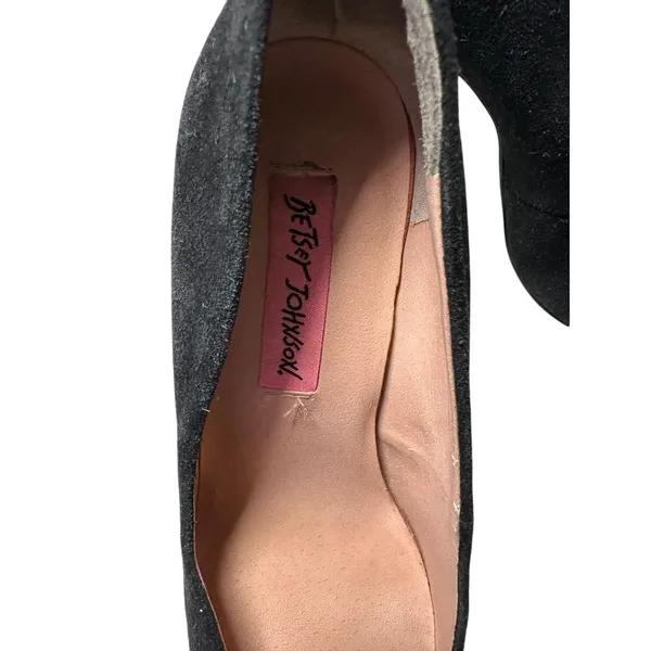 Betsey Johnson‎ Black Suede Bow Pointed Toe Kitten Heel Pumps Classic Shoes - Image 6